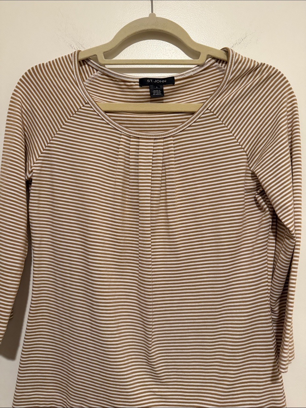 St. John Cream and Tan Striped Long-Sleeve Knit Top